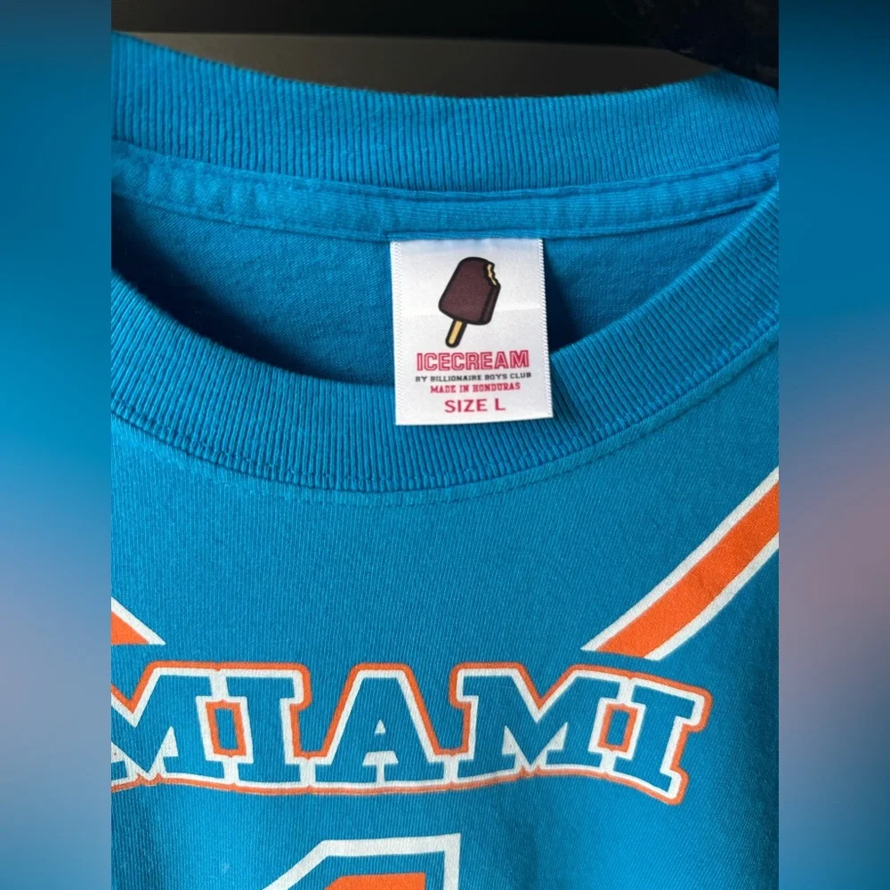 Billionaire Boys Club ICE CREAM Florida Miami Dolphins #1 TShirt Men Size L Blue - Picture 2 of 5
